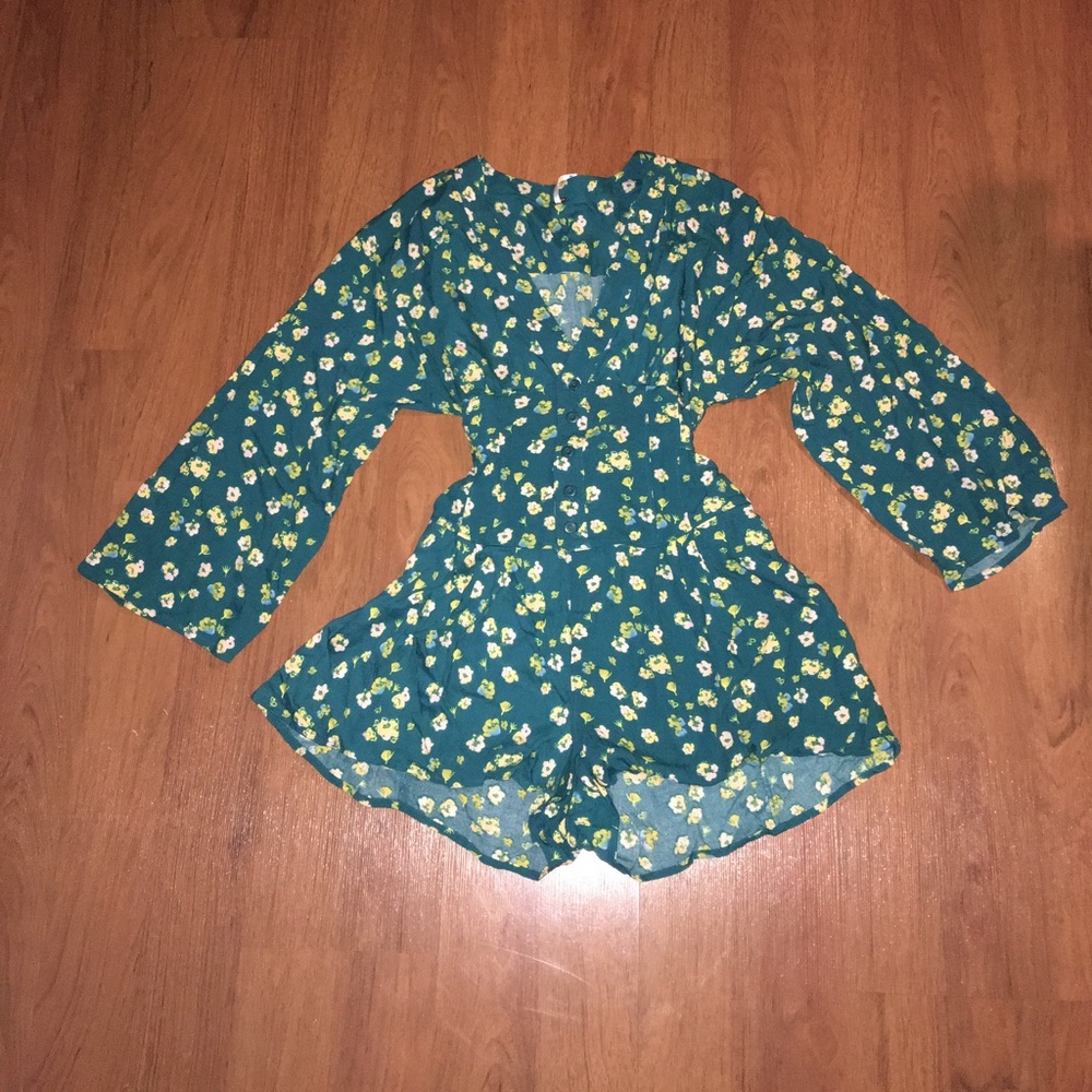 Free People green long sleeve romper